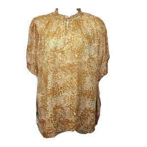 AVA & VIV Brown White Chiffon Floral Short Sleeve Top Plus Size 3X